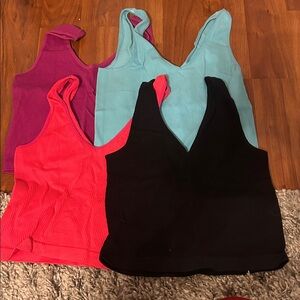 Rue21 V-Neck Ribbed Crop Tops - Black, Pink, Purple, Blue